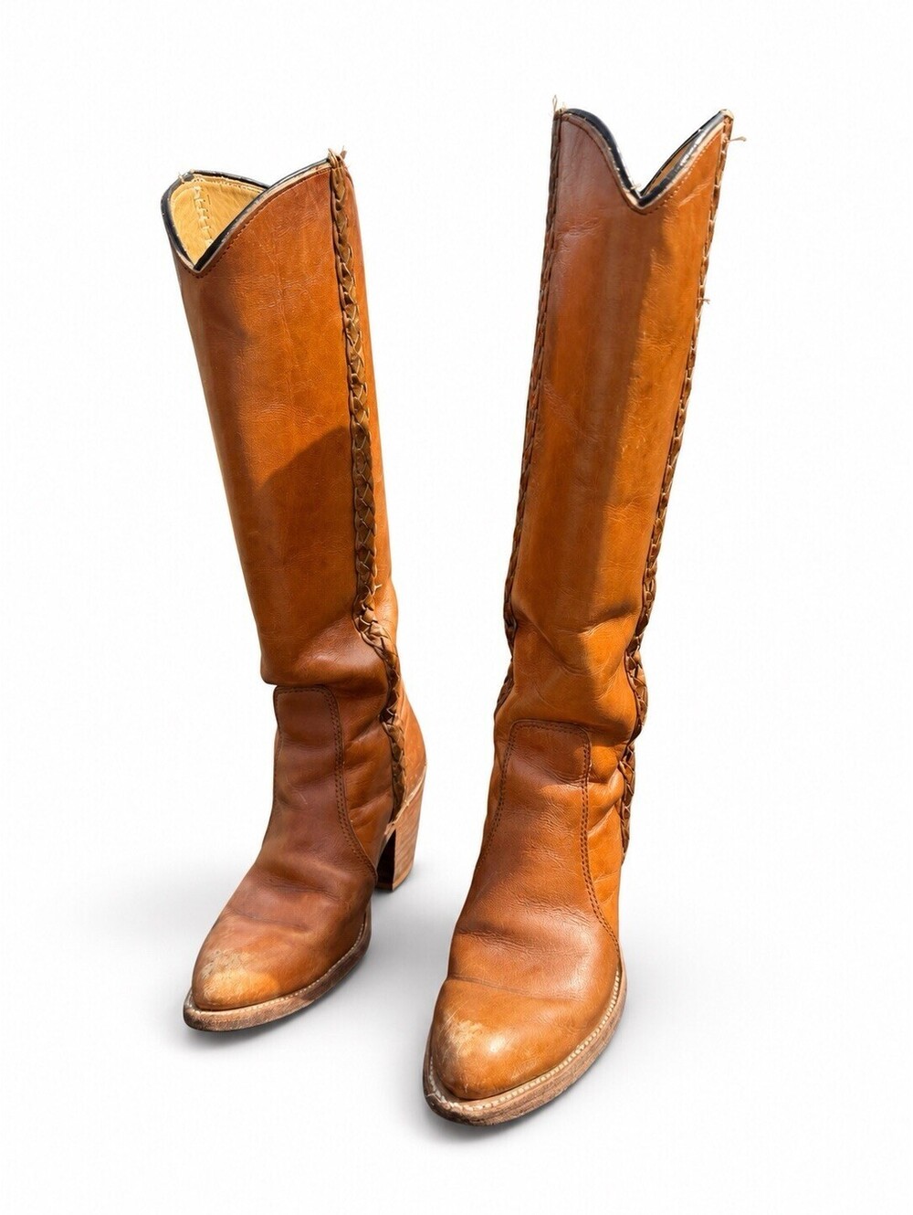 Vintage Double H Quality Boots Women 5B Brown Leather Western Cowboy Tall